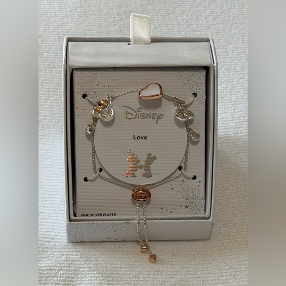 Disney Jewelry - Disney Silver Plated Two Tone Minnie & Mickey (Love) Charm Adjustable Bracelet
